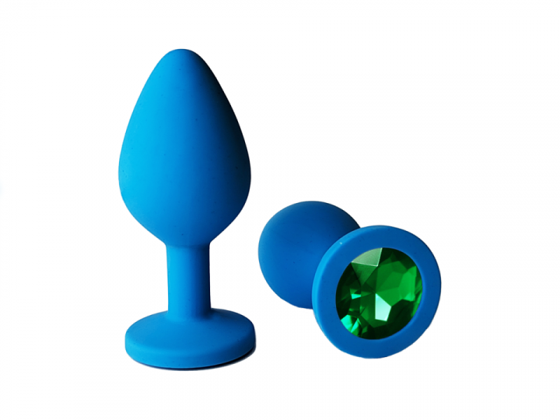 Пробка с зеленым кристаллом "Vandersex" голубая, M 